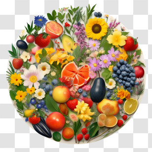 World Food Day
 - Circular Collage Of Fruits And Flowers Transparent PNG