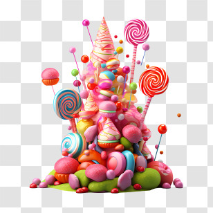 Candy Day - Whimsical Candy Tower With Lollipops And Sweets Transparent PNG
