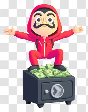 Cartoon Heist - Robber Celebrating On Safe Full Of Cash Transparent PNG