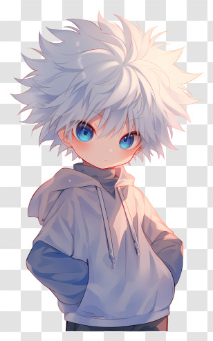 Chibi Killua Zoldyck - Anime Character With White Hair And Blue Eyes Transparent PNG