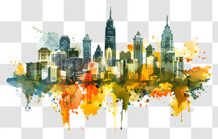 Philly Skyline - Watercolor Skyline Of City Buildings Transparent PNG