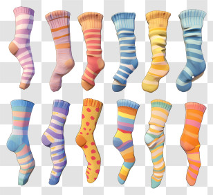 Lots Of Socks - Collection Of Colorful Striped Socks Transparent PNG