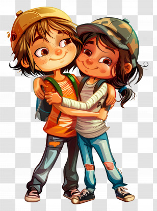 Friendship - Hugging Kids Illustration Transparent PNG