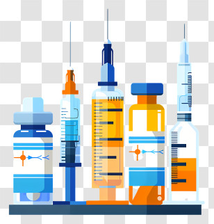 Medicine For Injections - Medical Syringes And Bottles Illustration Transparent PNG