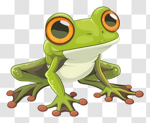Cartoon Frog - Cartoon Green Frog With Big Orange Eyes Transparent PNG