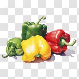 Pepper - Fresh Green, Yellow, And Red Bell Peppers Transparent PNG