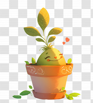 Kawaii Pear - Smiling Plant In Pot Transparent PNG
