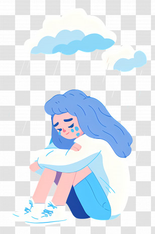 Sad Woman - Sad Girl With Clouds And Rain Transparent PNG