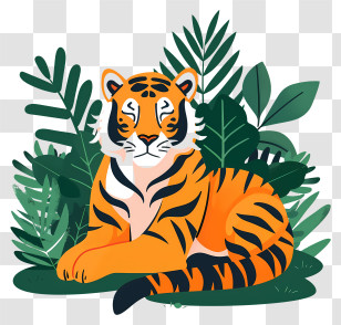 Tiger - Cartoon Tiger Resting In Jungle Environment Transparent PNG