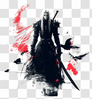 Final Fantasy Vii - Sword-wielding Warrior In Dark Art Transparent PNG