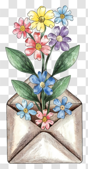 Flower Arrangement - Colorful Flowers In An Envelope Transparent PNG