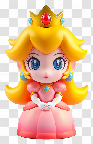 Princess Peach - Cartoon Princess In Pink Dress And Crown Transparent PNG