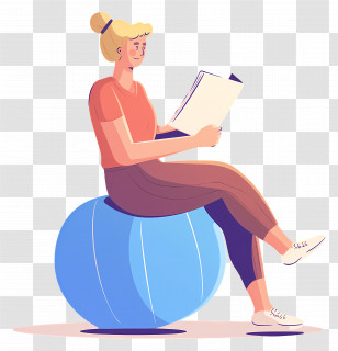 Sitting Girl - Woman Reading On Exercise Ball Transparent PNG