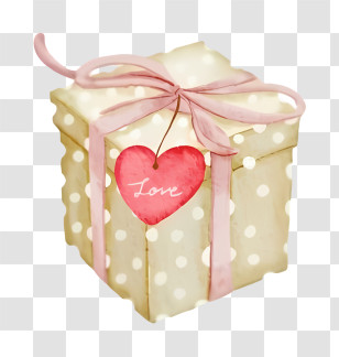 Watercolor Painting - Gift Box With Polka Dots And Heart Tag Transparent PNG