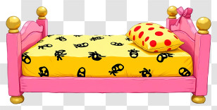 Cartoon Bed - Pink Bed With Yellow Patterned Sheets Transparent PNG
