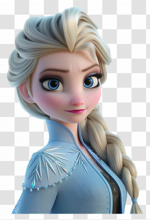Princess Elsa - Cartoon Character With Braid And Blue Attire Transparent PNG