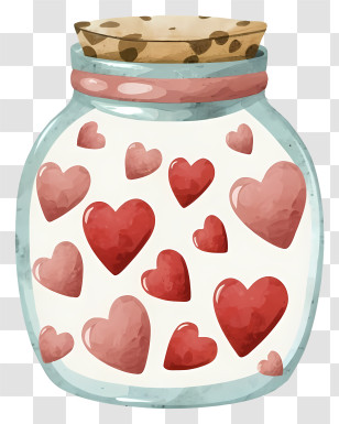 Jar With Hearts - Glass Jar Decorated With Romantic Hearts Transparent PNG