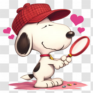 Snoopy Love - Detective Dog With Red Hat And Magnifying Glass Transparent PNG