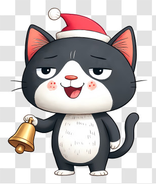 Cat Mascot Enjoying New Year - Christmas Cat With Bell Transparent PNG