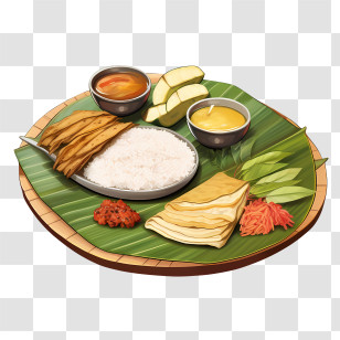 Onam Sadya Food - Traditional Meal Served On Banana Leaf Transparent PNG