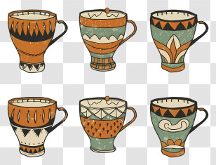 Cartoon - Colorful Patterned Cups Transparent PNG