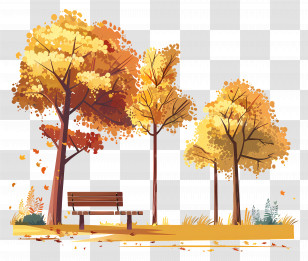 Autumn Park - Autumn Park With Bench And Trees Transparent PNG