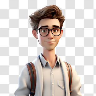 Student - 3D Character Of Young Man With Glasses And Backpack Transparent PNG