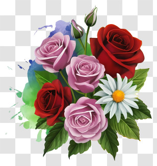 Cartoon - Beautiful Flower Bouquet With Roses And Daisies Transparent PNG