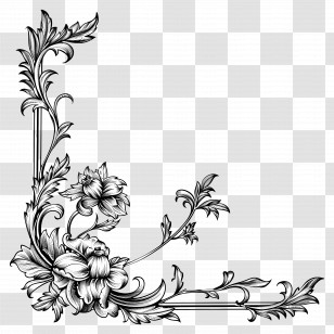 Border Outline - Black And White Floral Corner Design Transparent PNG