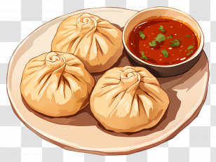 Momos - Dumplings With Sauce On A Plate Transparent PNG