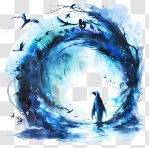 World Penguin Day - Penguin In Artistic Blue Scene Transparent PNG