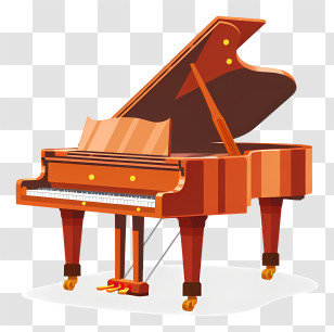 Piano - Beautiful Illustrated Grand Piano With Wooden Finish Transparent PNG