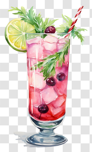 Cocktail - Colorful Cocktail Drink With Garnish Transparent PNG