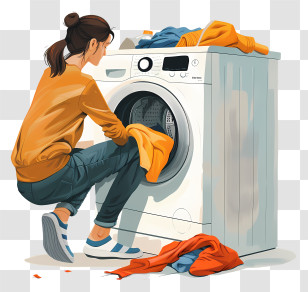 Laundry Day - Woman Loading Washing Machine Transparent PNG