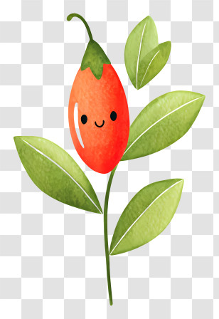 Goji Berry - Cute Red Fruit With Face And Leaves Transparent PNG