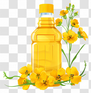 Canola Oil - Yellow Cooking Oil Bottle With Floral Design Transparent PNG