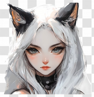 Cat Girl - Anime Girl With Cat Ears And White Hair Transparent PNG
