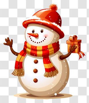 Snowman - Cartoon Snowman Holding A Gift Transparent PNG