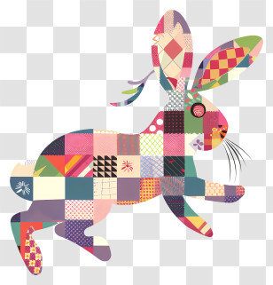 Bunny Hop - Colorful Patchwork Rabbit Transparent PNG
