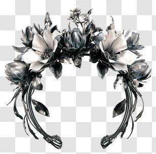 Mechanical Flower Crown - Monochrome Decorative Flowers Transparent PNG