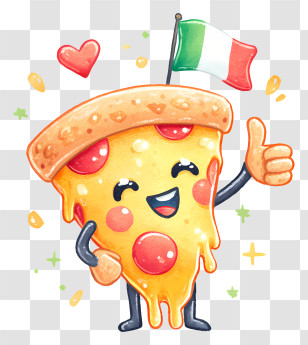 Cartoon Calzone Character - Happy Pizza Slice With Italian Flag Transparent PNG