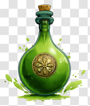 Magic Potion - Green Potion Bottle With Design Transparent PNG