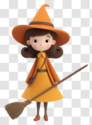 Witch Girl Holding Broom Stick - Girl With Witch Hat And Broom Transparent PNG