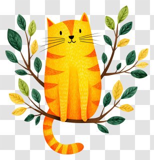 Cat On Tree - Orange Cat On Tree Branch Transparent PNG