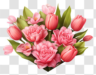 Envelope - Pink Bouquet Of Roses And Tulips Transparent PNG