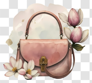 Pink Handbag - Pink Handbag With Floral Design Transparent PNG