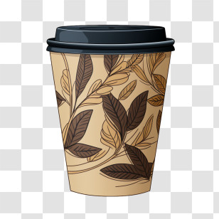 Brown Paper Coffee Cup
 - Stylish Coffee Cup With Leaf Design Transparent PNG