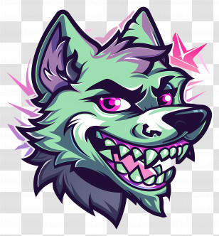 Wolf Head - Ferocious Green Wolf Cartoon Illustration Transparent PNG