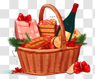 Wicker Basket - Christmas Gift Basket With Wine And Treats Transparent PNG