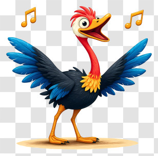 Playful Cartoon Ostrich - Singing Colorful Bird Transparent PNG